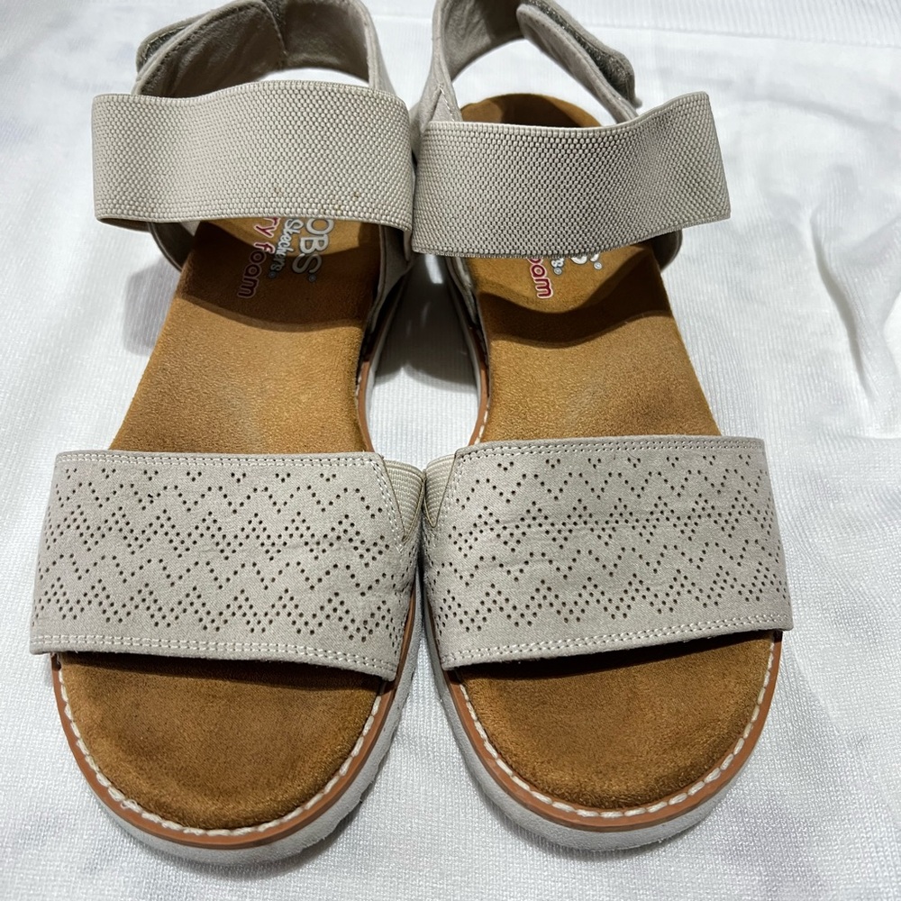 BOBS from Skechers Tan Sandals with Chevron Pattern